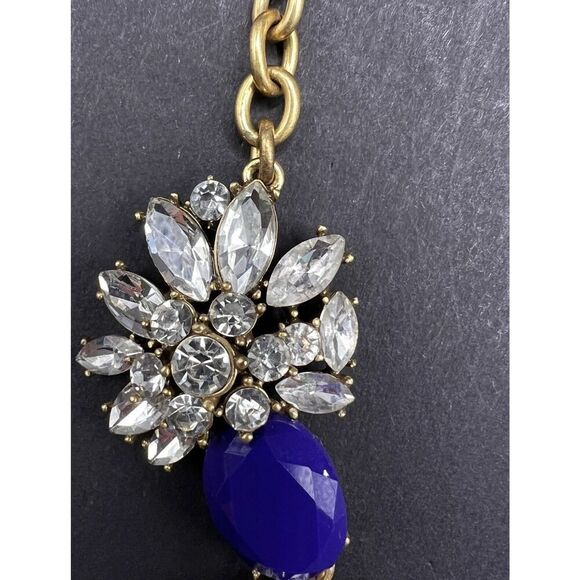 J. Crew Cobalt Royal Blue W Clear Rhinestones Goldtone Statement Necklace Chunky - Picture 8 of 11